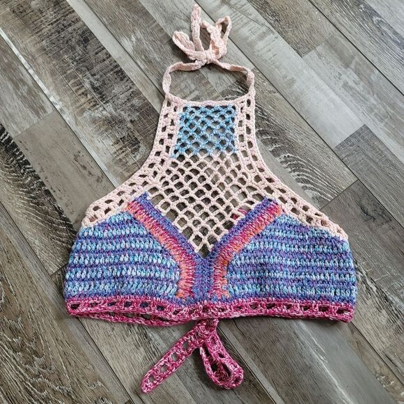 New Zara Crochet Multicolored Crop Top Size Large - Picture 2 of 7